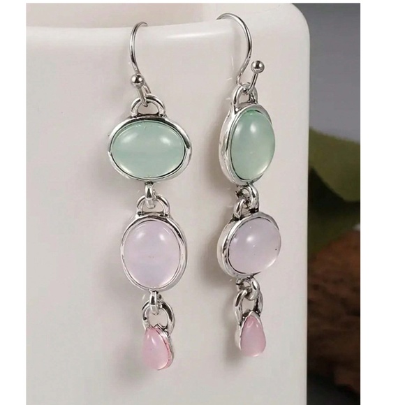 Boho Silver Tone Vintage Look Drop Earrings - Picture 3 of 3